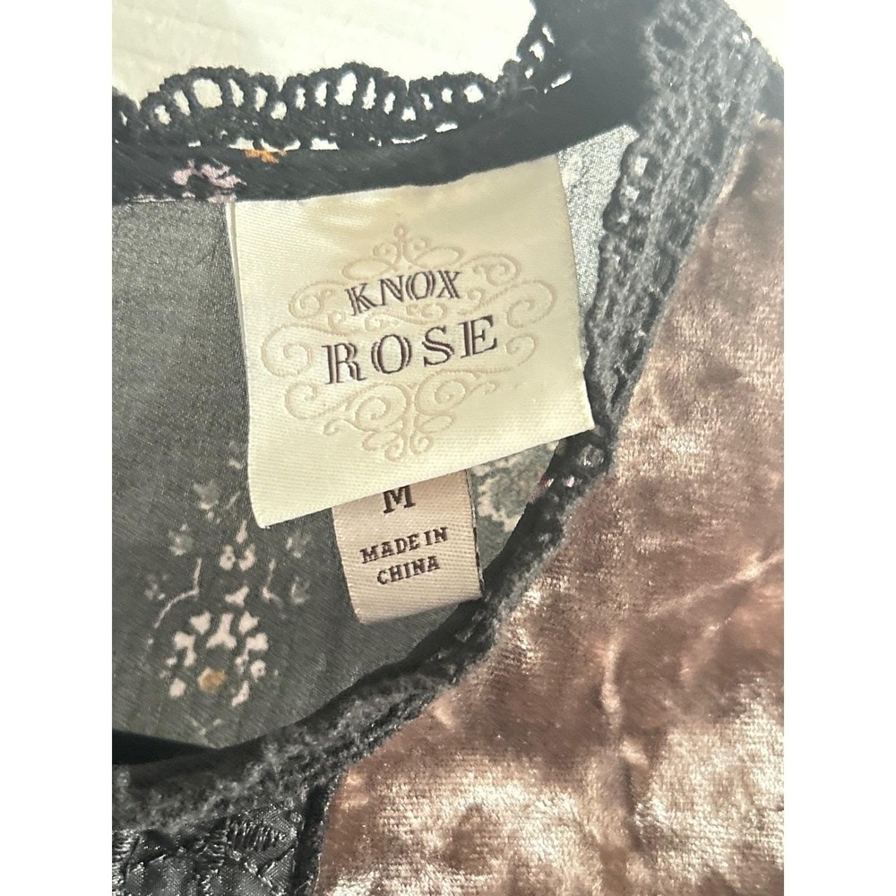 Knox Rose Peasant Blouse Womens Medium Black Boho Velvet Paisley Ethereal Top - Picture 2 of 12